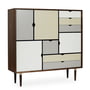 Andersen Furniture - S3 Kommode, Walnuss geölt/ Fronten silver (silber weiss), doeskin (beige), iron (metallgrau)