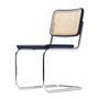 Thonet - S 32 V Stuhl, Chrom / Buche dunkelblau (TP 259) / Rohrgeflecht mit Kunststoffstützgewebe 