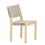 Artek - Stuhl 611, Birke klar lackiert / Leinengurte natur-schwarz gemustert