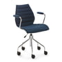 Kartell - Maui Soft Bürostuhl mit Armlehnen und Rollen, Stahl verchromt / Noma blau