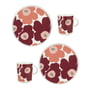 Marimekko - Oiva Unikko Becher mit Henkel & Teller, weiss / dark cherry / salmon red (4er-Set)