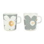 Marimekko - Unikko Becher mit Henkel, 250 ml, weiss / hellgrau / gold (2er-Set) (60th Anniversary Collection)