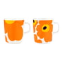 Marimekko - Oiva Iso Unikko & Unikko Becher mit Henkel, 250 ml, weiss / orange / gelb (2er-Set) (60th Anniversary Collection)