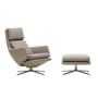 Vitra - Grand Relax Sessel & Ottoman, Aluminium poliert, Cosy 2 fossil, Leder / sand, Filzgleiter