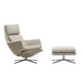 Vitra - Grand Relax Sessel & Ottoman, Aluminium poliert, Dumet beige / grau, Leder / sand, Filzgleiter