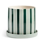 &klevering - Clash Blumentopf mit Untersetzer, stripe, Ø 23,5 x 21 cm, grün / weiss