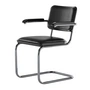 Thonet - JS. THONET a personal Interpretation by Jil Sander S 64 V Serious Armlehnstuhl, Glossy Titan / Buche high-gloss graphite black / Leder graphite black