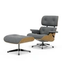 Vitra - Lounge Chair & Ottoman, poliert, Kastanie natur, Nubia, elfenbein / dunkelblau (neue Masse)
