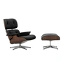 Vitra - Lounge Chair & Ottoman, poliert, Nussbaum dunkel, Leder Premium F, nero (neue Masse)