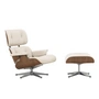 Vitra - Lounge Chair & Ottoman, poliert, Nussbaum natur , Leder Premium F, snow (neue Masse)