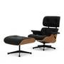 Vitra - Lounge Chair & Ottoman, schwarz / poliert, Kirsche natur, Leder Premium F, nero (neue Masse)