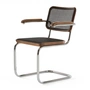 Thonet - S 64 V Armlehnstuhl, Chrom / Nussbaum / Rohrgeflecht mit Kunststoffstützgewebe dark melange