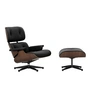 Vitra - Lounge Chair & Ottoman, schwarz / poliert, Nussbaum dunkel, Leder Premium F, nero (neue Masse)
