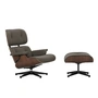 Vitra - Lounge Chair & Ottoman, schwarz / poliert, Nussbaum dunkel, Leder Premium F, umbragrau (neue Masse)