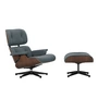 Vitra - Lounge Chair & Ottoman, schwarz / poliert, Nussbaum dunkel, Leder Premium F, rauchblau (neue Masse)