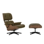 Vitra - Lounge Chair & Ottoman, schwarz / poliert, Nussbaum natur, Leder Premium F, khaki (neue Masse)