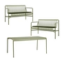 HAY - Palissade Tisch + 2x Dining Bench mit Sitzkissen, olive