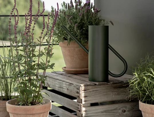 Die Bloom Giesskanne 2 l in pine von Stelton zeichnet sich durch eine besondere Henkelform aus, die mit dem Giessrohr auf poetische Weise harmoniert.