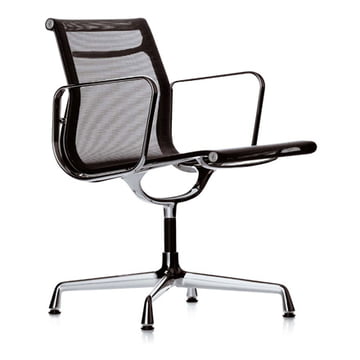 Alu-Chair EA 108-chrom, drehbar, Armlehnen, Netzgewebe von Vitra in Schwarz
