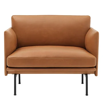 Muuto - Outline Sessel, Cognac silk leather / verkehrsschwarz (RAL 9017)