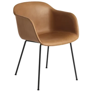 Fiber Chair Tube Base, schwarz / Refine Leder cognac von Muuto 
