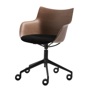 Q/Wood Stuhl mit Rollen und Sitzpolster von Kartell in schwarz / Buche dunkel