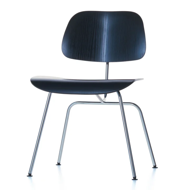 Der Vitra Plywood Group DCM Stuhl in Esche schwarz / Edelstahl