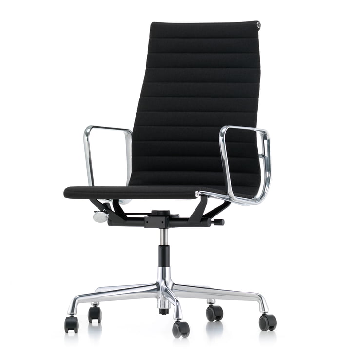 Alu-Chair EA 119 Chrom, drehbar, Armlehnen, Hopsak, schwarz von Vitra