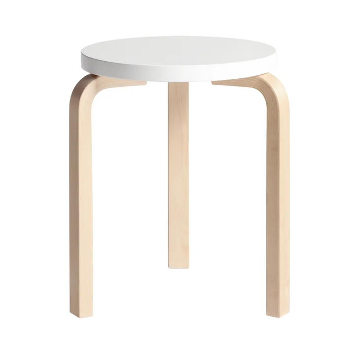 Artek - Hocker 60, weiss lackiert, Birke natur