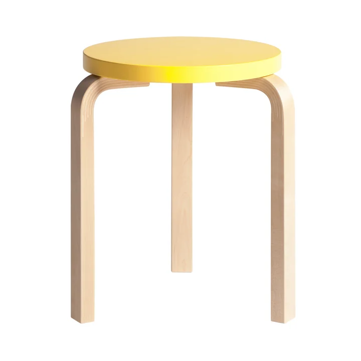 Artek - Hocker 60, gelb lackiert/ Birke natur