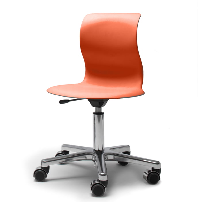 Flötotto, Pro 4 und 5 Drehstuhl Chrom, Sitzschale korallrot