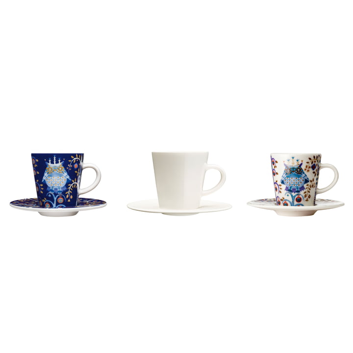 Taika Espressotassen mit Untertasse von Iittala in Weiss und Blau