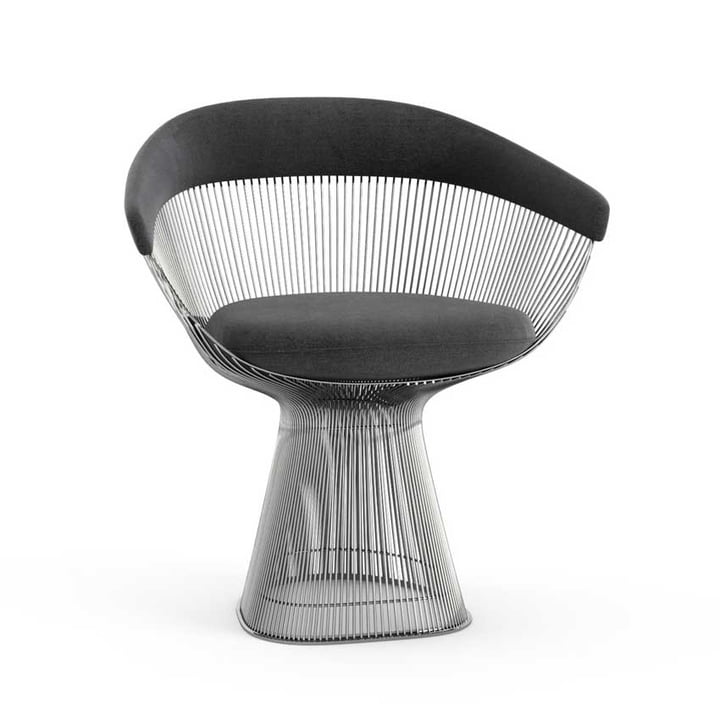 Knoll - Platner Armlehnstuhl klein, Nickel poliert / graphit (Velvet)