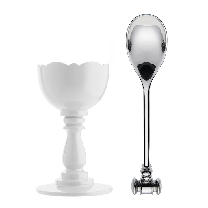 Dressed Eierbecher und Eierlöffel, weiss von Alessi