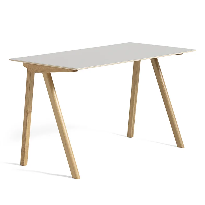 Copenhague CPH90 Schreibtisch 130 x 65 cm, geseifte Eiche mit Linoleum in Cremeweiss (Mushroom 4176) von HAY