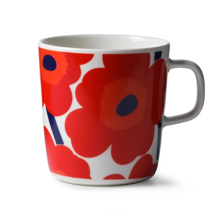 Oiva Unikko Becher mit Henkel 400 ml von Marimekko in Weiss / Rot