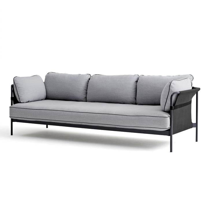 Hay - Can Sofa, 3-Sitzer, schwarz / Canvas grau / Surface 120 hellgrau