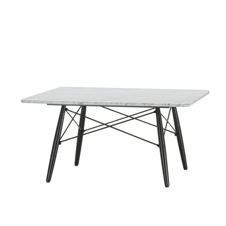 Der Eames Coffee Table square in Marmor weiss mit Untergestell in Esche schwarz