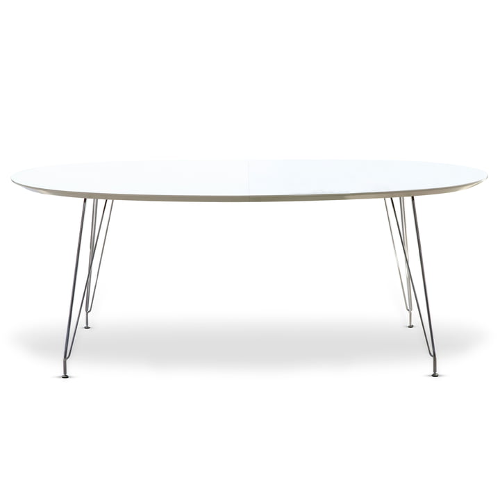 DK10 Esstisch oval von Andersen Furniture (Tischplatte Laminat, weiss, Gestell Edelstahl verchromt)