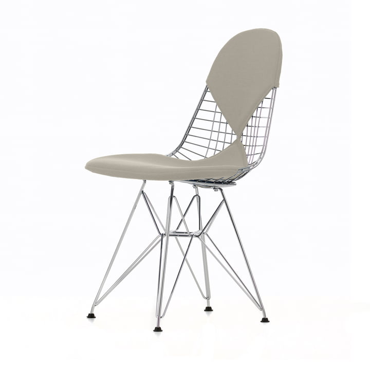 Wire Chair DKR-2 (neue Höhe) von Vitra in Hopsak Warmgrey / Elfenbein / Gestell verchromt