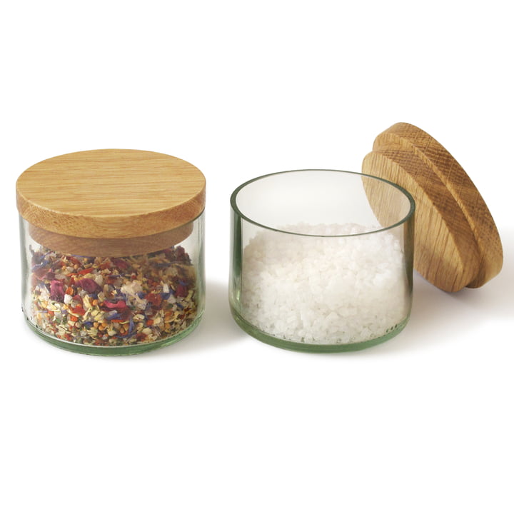 Salz & Kräuterdosen (2er-Set) von side by side aus Eiche / Glas