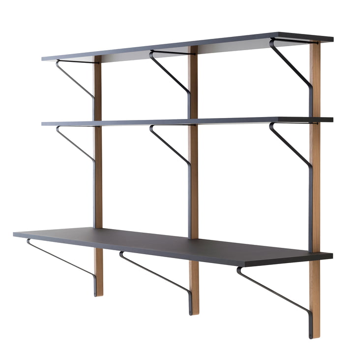 REB 010 Kaari Wandregal mit Schreibtisch 200 cm von Artek in Schwarz / Eiche natur