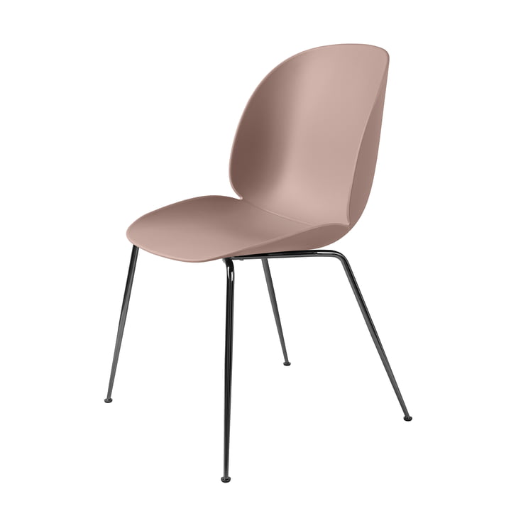 Beetle Dining Chair Conic Base von Gubi in Schwarz verchromt / Sweet Pink