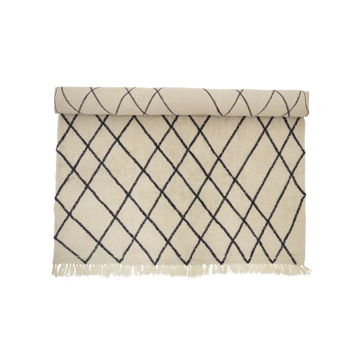 Wollteppich 300 x 200 cm im Rautenmuster von Bloomingville in Beige / Schwarz