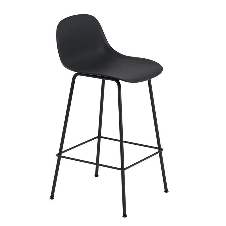 Fiber Barhocker Tube Base mit Rückenlehne H 65 cm von Muuto in schwarz