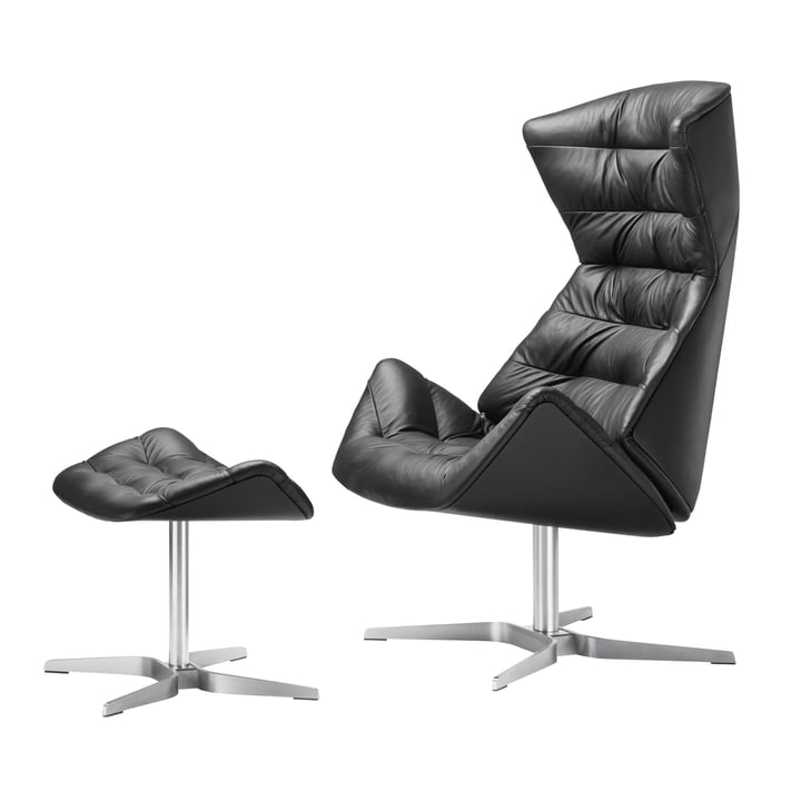 808 Lounge-Sessel und 808 Hocker von Thonet Gestell Edelstahl / Nappaleder (500 Schwarz)