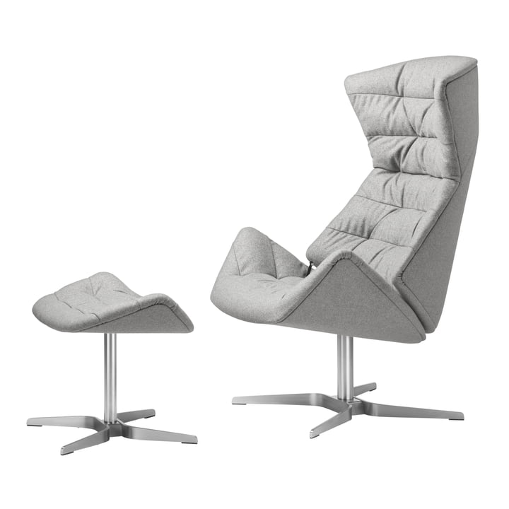 808 Lounge-Sessel und 808 Hocker von Thonet Gestell Edelstahl / Stoff Bergen (905 Grau)