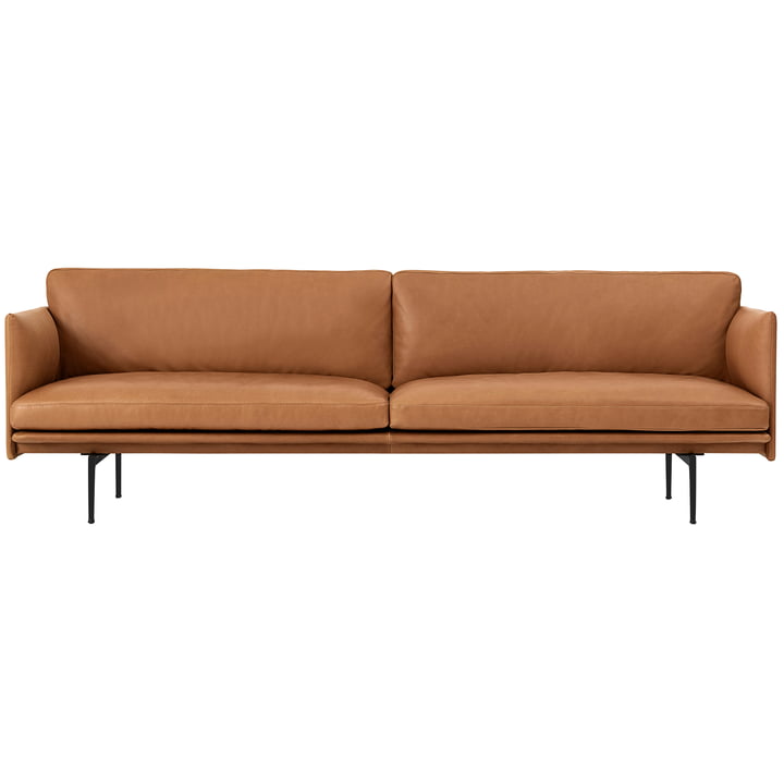 Muuto - Outline Sofa 3-Sitzer, cognac Silk Leather / verkehrsschwarz (RAL 9017) (EU)