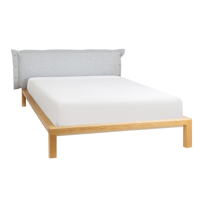 Pure Bett mit Polsterkopfteil 160 cm von Hans Hansen in Eiche matt lackiert / Grau