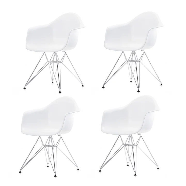 Aktion: 4 x Eames Plastic Armchair DAR von Vitra in verchromt / weiss
